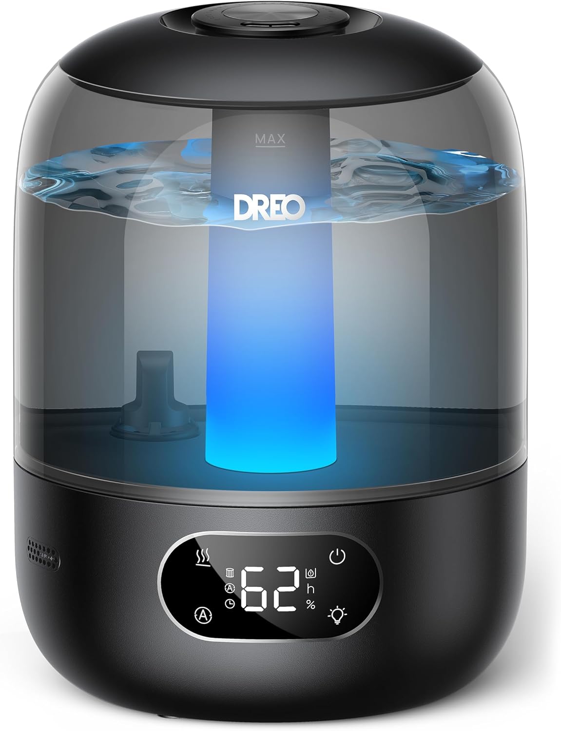 Dreo Humidifier for Bedroom with Sensor, 26dB Quiet Cool Mist Ultrasonic Humidifiers for Home, 360ยฐ Nozzle, 30H Runtime, Ambient Light Indicator, Essential Oil Diffuser, Room, Plants, Nursery, Black