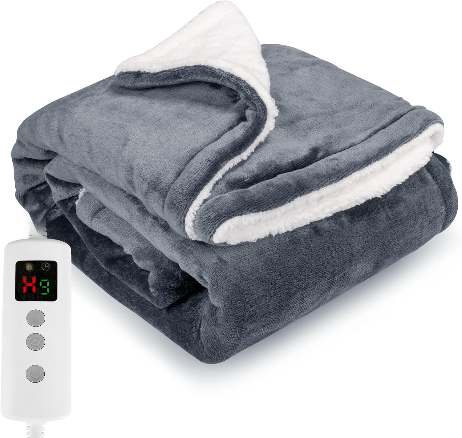 PROALLER Heated Blanket Electric Throw 160x130CM, 10 Levels &1-9H Timer Auto-Off, Machine Washable, Soft Flannel Sherpa Full Body Warming, Sofa Bed Office Use, Heating Blanket -